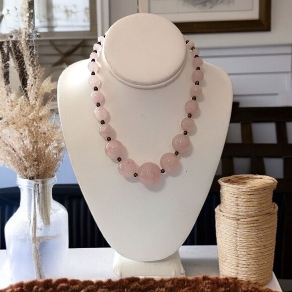 Vtg Rose Quartz Beaded Necklace Chunky Graduated Pale Pink Art Deco Victorian - Picture 8 of 16